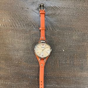 Orange leather and silver Fossil watch good condition
